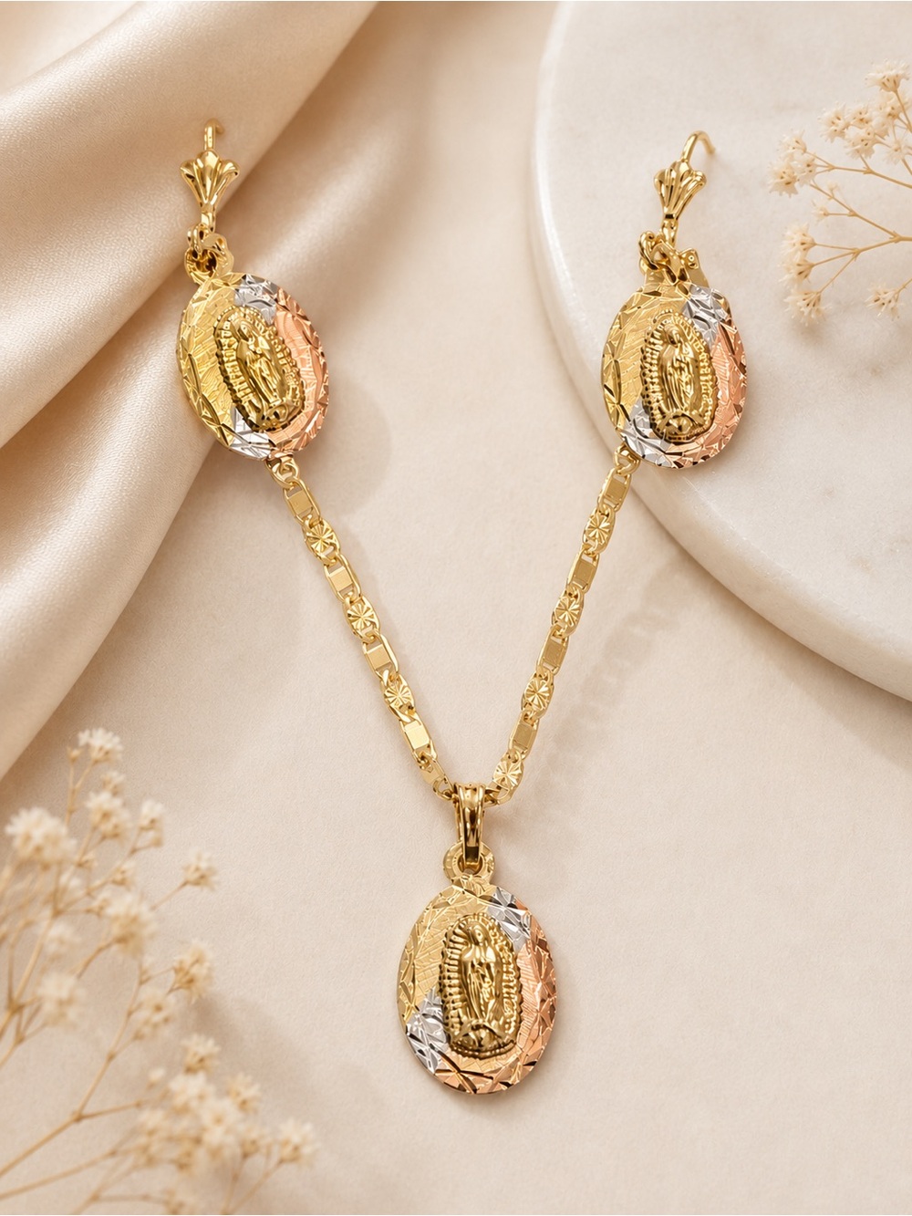 14k Gold Filled Virgin Mary Jewelry Set Virgen Guadalupe